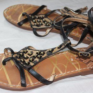 Sam & Libby Gladiator Sandals Cheetah Triple ankle strap Studded Back Zip sz 5.5